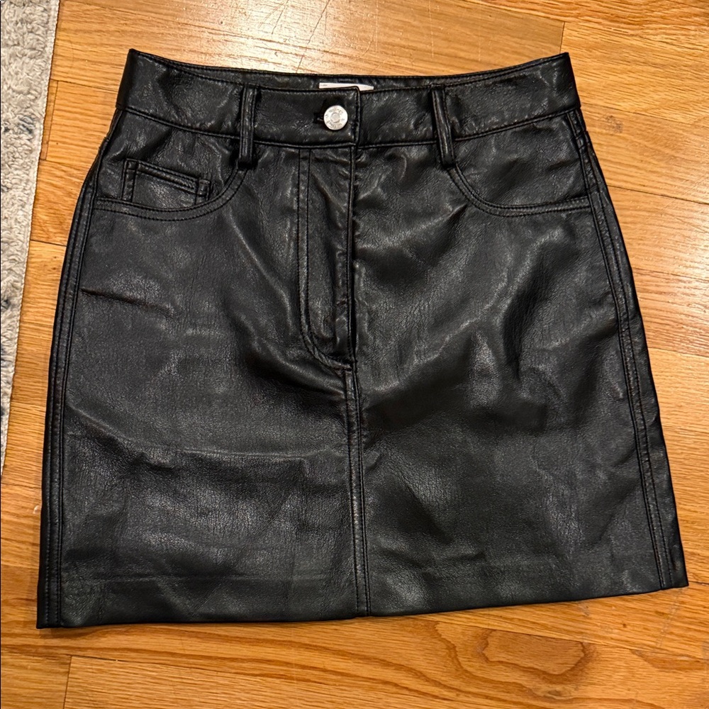 Wilfred Black Leather Mini Skirt